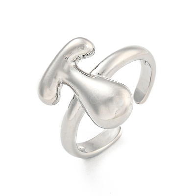 Brass Letter Open Cuff Rings for Women RJEW-G313-01T-P-1