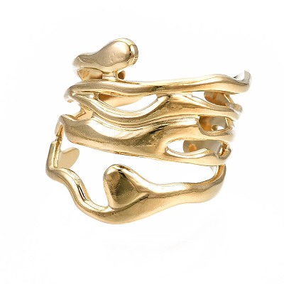 304 Stainless Steel Wave Open Cuff Ring RJEW-T023-31G-1