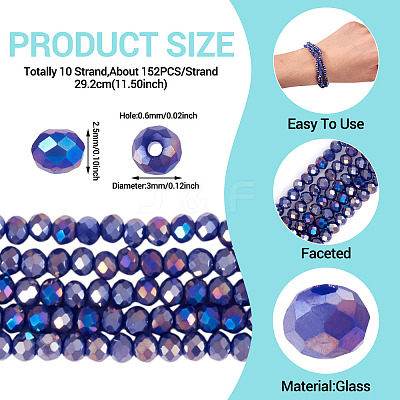 10 Strands Baking Electroplate Glass Beads Strands GLAA-BW0001-01-1