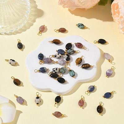 35Pcs 7 Style Natural Mixed Stone Pendants PALLOY-YW00142-1