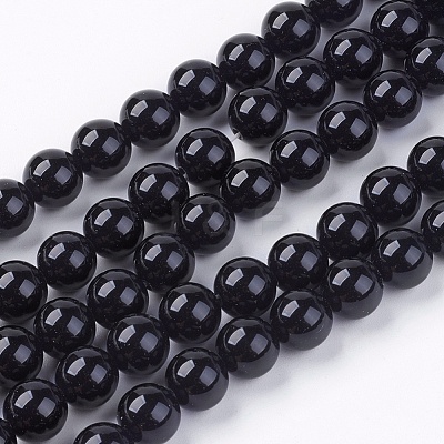 Natural Black Onyx Round Beads Strand G-L087-8mm-01-1