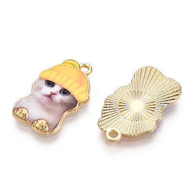 Printed Light Gold Tone Alloy Pendants LS-ENAM-N056-208E-1