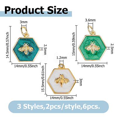 6Pcs 3 Styles Brass & 304 Stainless Steel Enamel Charms FIND-HS0002-30-1