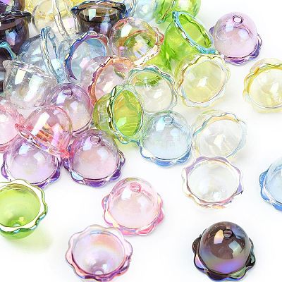 35Pcs 7 Colors UV Plating Acrylic Bead Caps OACR-CJ0002-36-1
