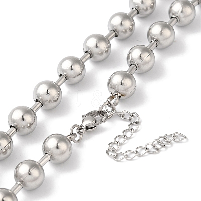 Non-Tarnish 304 Stainless Steel Round Beads Necklace for Women NJEW-B107-01A-P-1