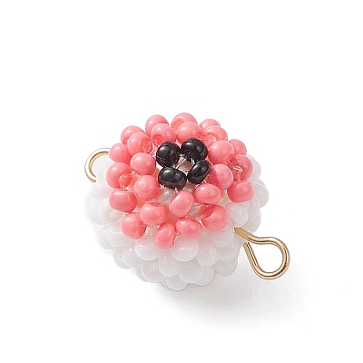 Halloween Glass Peal & Glass Seed Beaded Round Eye Links Connector Charms PALLOY-MZ00948-05-1