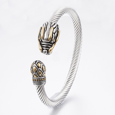 304 Stainless Steel Cuff Bangles Torque Bangles BJEW-H570-09-1