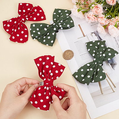 4Pcs 2 Colors Retro Polka Dot Pattern Polyester Bowknot Shoe Decorations FIND-GF0005-02-1