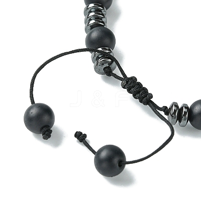 Black Glass & Non-magnetic Synthetic Hematite Round Braided Bead Bracelet BJEW-TA00440-1