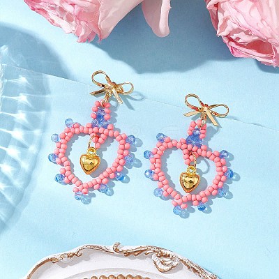 Glass Seed Beads Dangle Stud Earrings EJEW-MZ00396-05-1