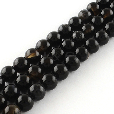 Natural Black Onyx Round Bead Strands G-R198-14mm-1