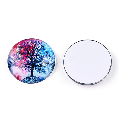 Half Round/Dome Tree Pattern Glass Flatback Cabochons for DIY Projects GGLA-Q037-25mm-M28-01-1
