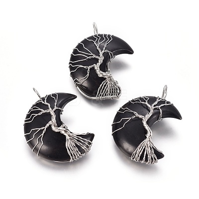 Natural Obsidian Tree of Life Wire Wrapped Pendants G-L520-E03-P-1