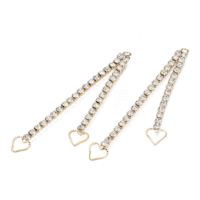 Brass Pave Rhinestone Chain with Heart Big Pendants KK-N216-420-03LG-1