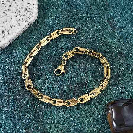 304 Stainless Steel Lock Link Chain Bracelets for Women Men BJEW-F488-03G-1