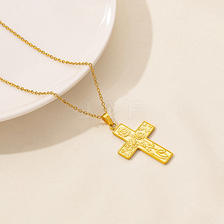 Stainless Steel Cross Pendant Cable Chain Necklaces PW-WG88783-04-1