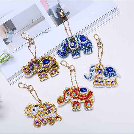 DIY Diamond Painting Elephant Pendant Keychain Kit ELEP-PW0001-40-1