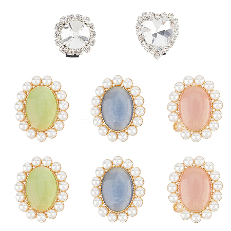8Pcs 5 Styles Resin & ABS Imitation Pearl & Iron &  Glass Shoe Buckle Clips FIND-CP0002-95-1