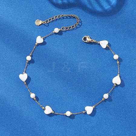 Summer Beach Natural White Shell Link Chain Anklets AJEW-AN00771-01-1