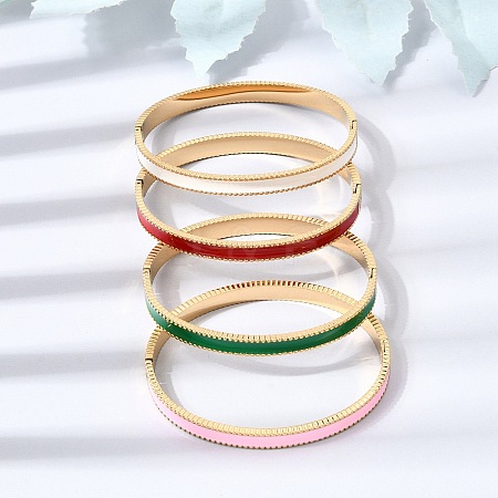 304 Stainless Steel Enamel Hinged Cuff Bangles for Women SA-CBAC920-07G-1