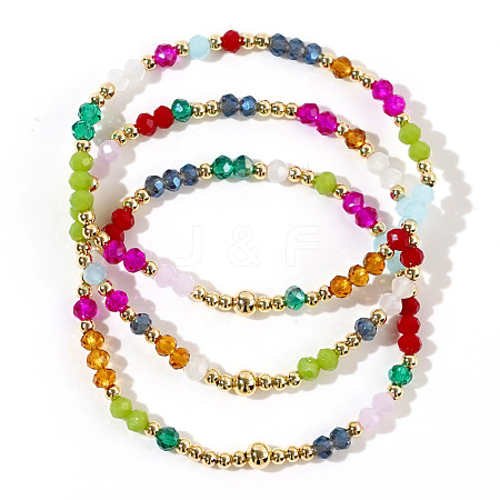 3Pcs 3 Styles Colorful Glass Beaded Bohemian Stretch Bracelet Sets SE3767-1