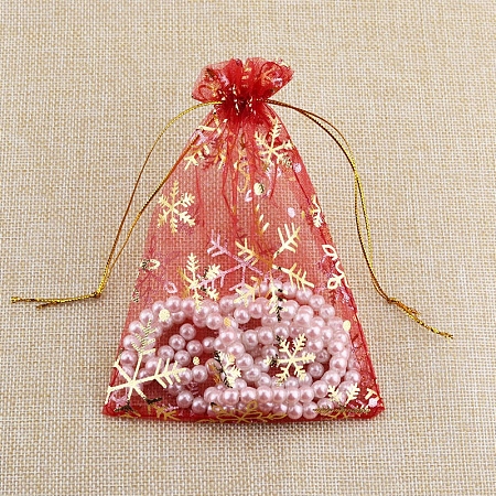 Christmas Printed Organza Drawstring Bags XMAS-PW0001-233B-01-1