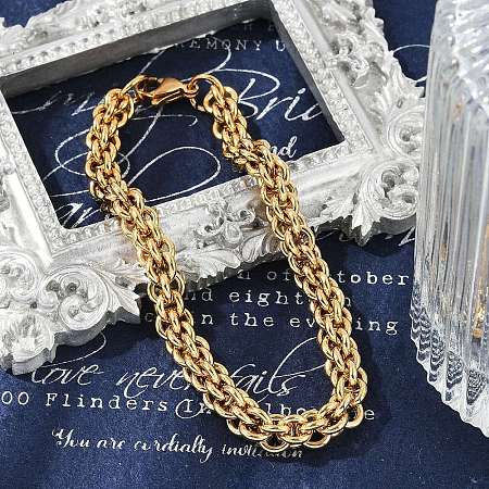 304 Stainless Steel Rope Chain Bracelets for Women Men BJEW-F488-38G-1