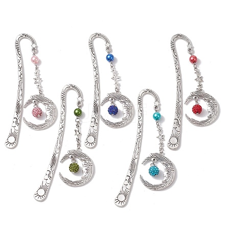 Alloy Moon Pendant Bookmark AJEW-JK00296-1