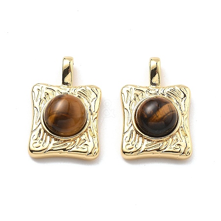 Brass Tiger Eye Pendants KK-B129-11G-1