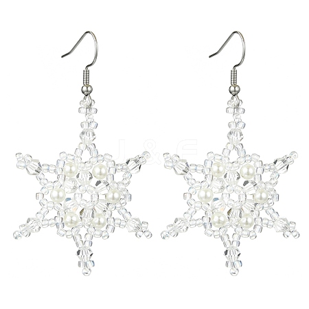 Christmas Snowflake Glass Seed Braided Dangle Earrings EJEW-MZ00236-01-1