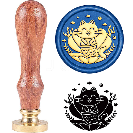 Brass Wax Seal Stamp with Handle AJEW-WH0184-0247-1