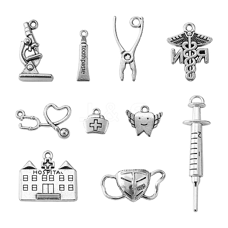 100Pcs 10 Style Dentist Theme Tibetan Style Alloy Pendants TIBEP-CJ0001-81-1