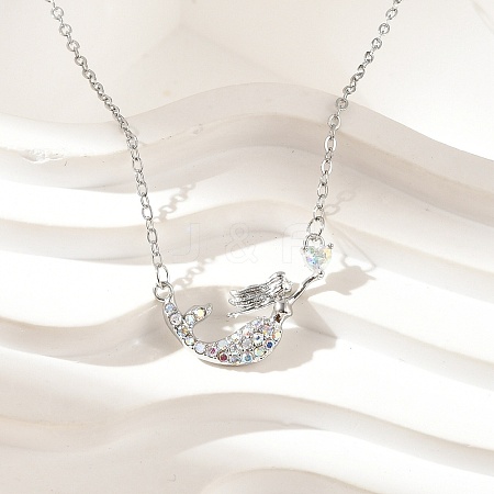 Brass Micro Pave Cubic Zirconia Heart Mermaid Pendant Necklaces for Women NJEW-S441-07A-P-1