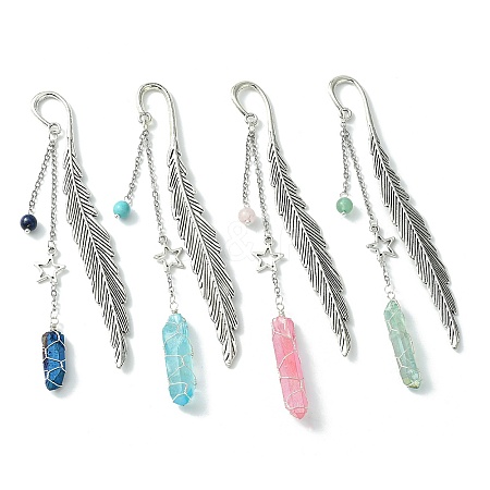 4Pcs 4 Style Electroplated Natural Quartz Crystal Pendant Bookmark with Gemstone Round Bead AJEW-TA00012-1