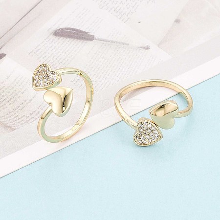 Brass Micro Pave Cubic Zirconia Cuff Rings for Women KK-T071-63G-1