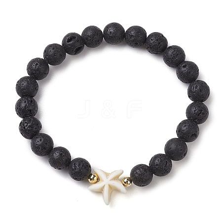 Round Natural Lava Rock Beaded Stretch Bracelets BJEW-JB10276-03-1