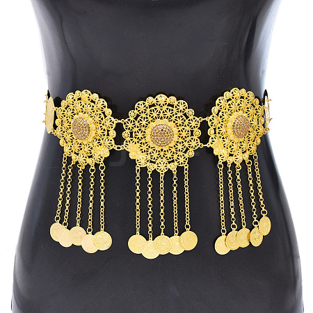 Alloy Light Colorado Topaz Rhinestone Flower Coin Tassel Waist Belly Chains for Beach Bikini FS-WG0FCE9-01-1