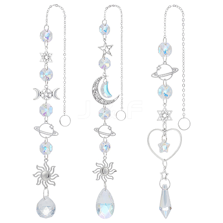 3Pcs 3 Styles Glass & Alloy Hanging Suncatchers AJEW-NB0008-75-1