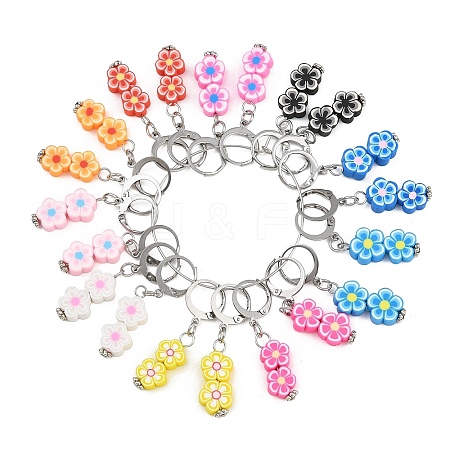 Handmade Polymer Clay Flower Pendant Locking Stitch Markers HJEW-SC0001-45-1