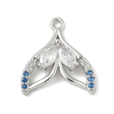 Brass Pave Light Sky Blue and Clear Cubic Zirconia Sea Animal Connector Charms KK-M326-07C-P-1
