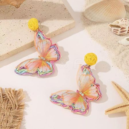 Alloy & Rhinestone & Raffia Stud Dangle Earrings WGA08E4-02-1