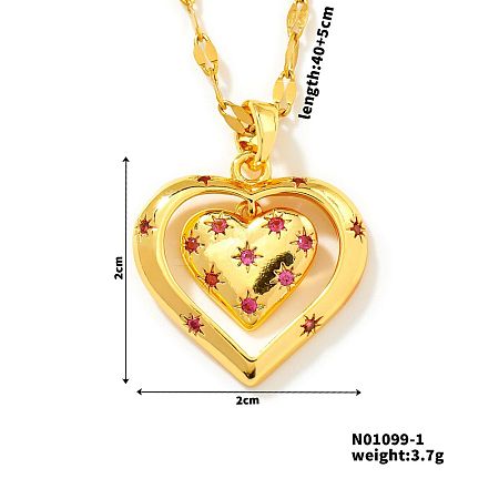 Brass Pave Cubic Zirconia Hollow Double Heart Pendant Necklace PL5801-1-1