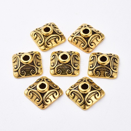 Antique Golden Tone Square Tibetan Style Bead Caps X-GLF0893Y-NF-1