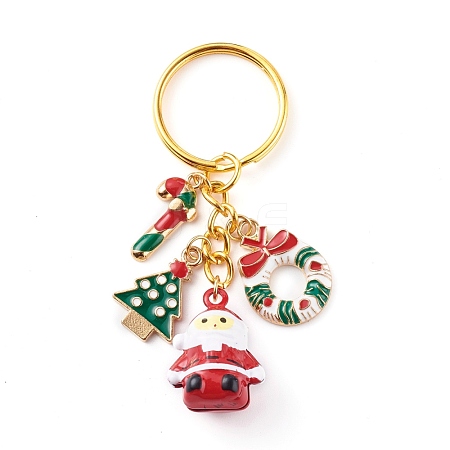 Baking Painted Brass Bell Father Christmas Keychain for Christmas KEYC-JKC00246-1