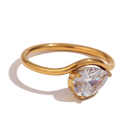 304 Stainless Steel with Clear Cubic Zirconia Finger Rings FS-WGBB24B-04-1