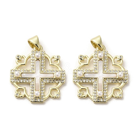 Brass Pave Shell Pendants KK-I708-17I-G-1