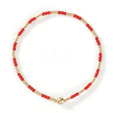 Glass Seed Beads & CCB Beads Stretch Bracelets TB4137-21-1