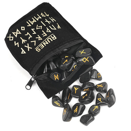 Natural Obsidian Rune Stones WG37990-11-1