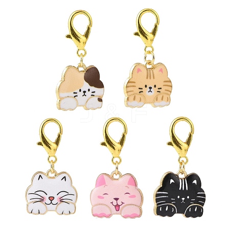 Cat Alloy Enamel Pendants Decorations Set HJEW-JM00823-1