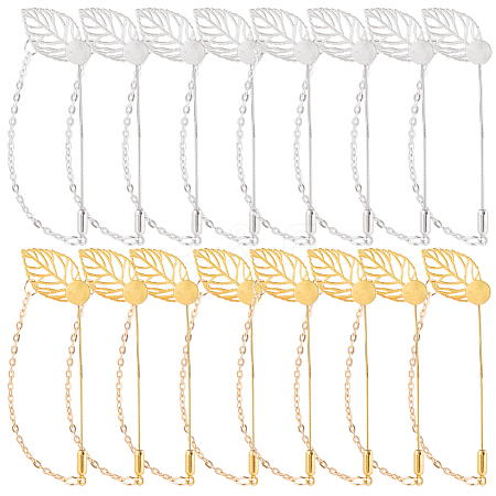 40Pcs 2 Styles Leaf Stainless Steel Round Tray Stick Lapel Pins JEWB-SC0001-75A-1